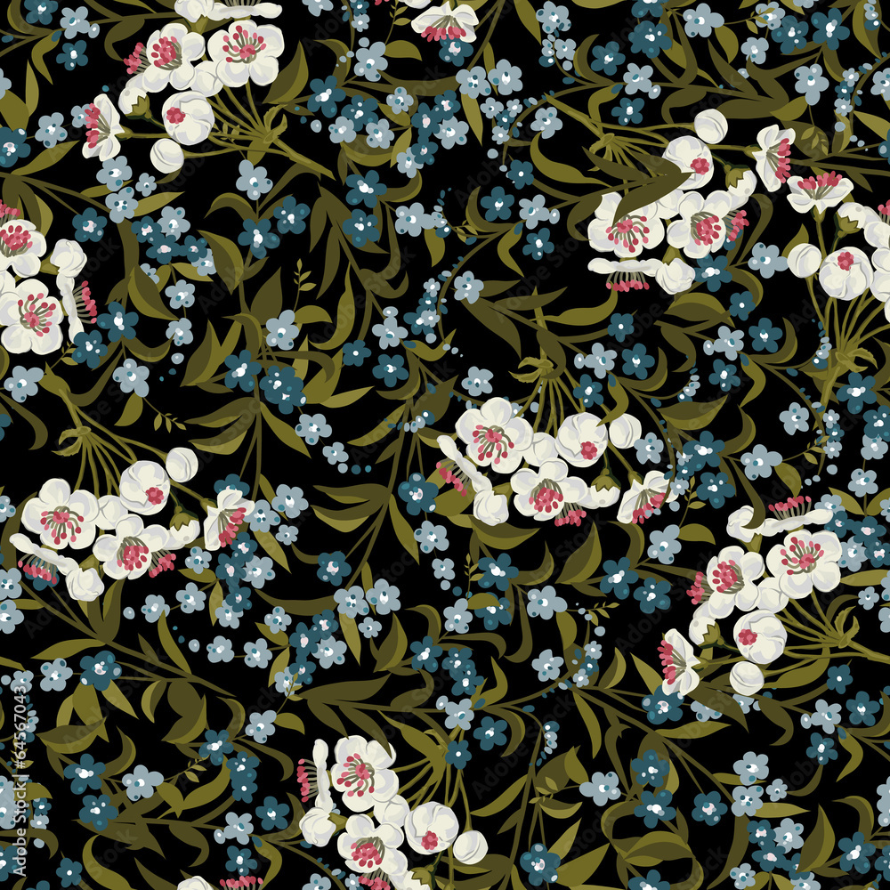 Abstract vector seamless floral pattern with forget-me-not