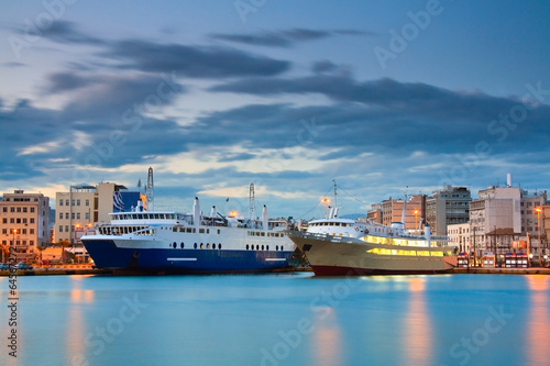 Evening in the passenger port of Piraeus, Athens. photo