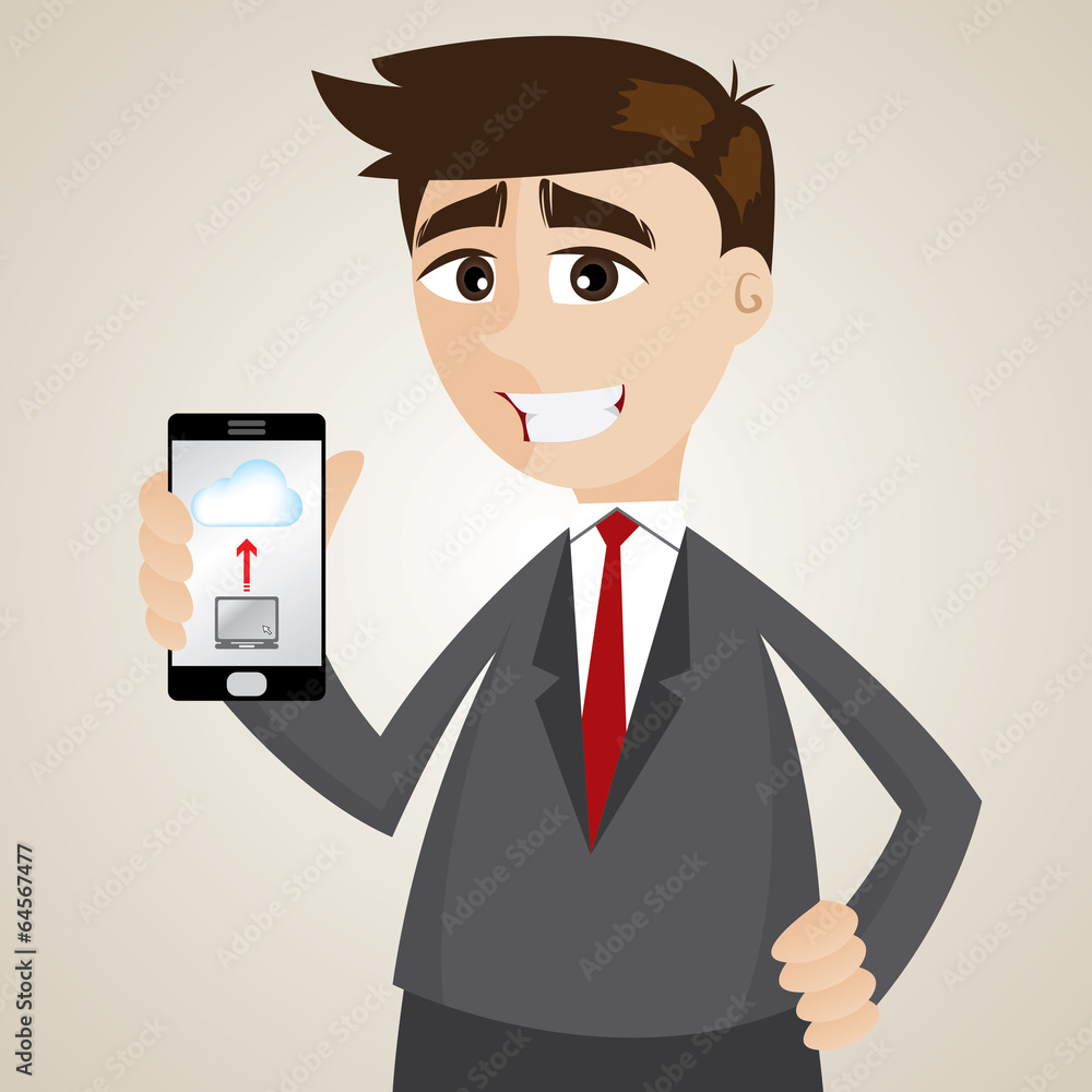 cartoon businessman with smartphone cloud connecting cartoon businessman with smartphone cloud connecting