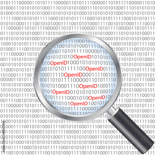 Illustration of the OpenID heartbleed bug under a magnifier
