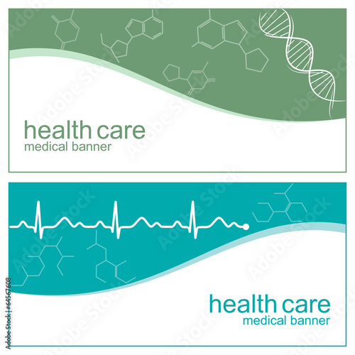 Medical banners with DNA, cardiogram and molecules structure