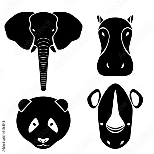 Elephant, rhinoceros, hippopotamus, panda