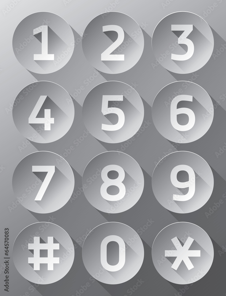 Grey buttons with numbers, vector buttons set, shadow Grey buttons with numbers, vector buttons set, shadow