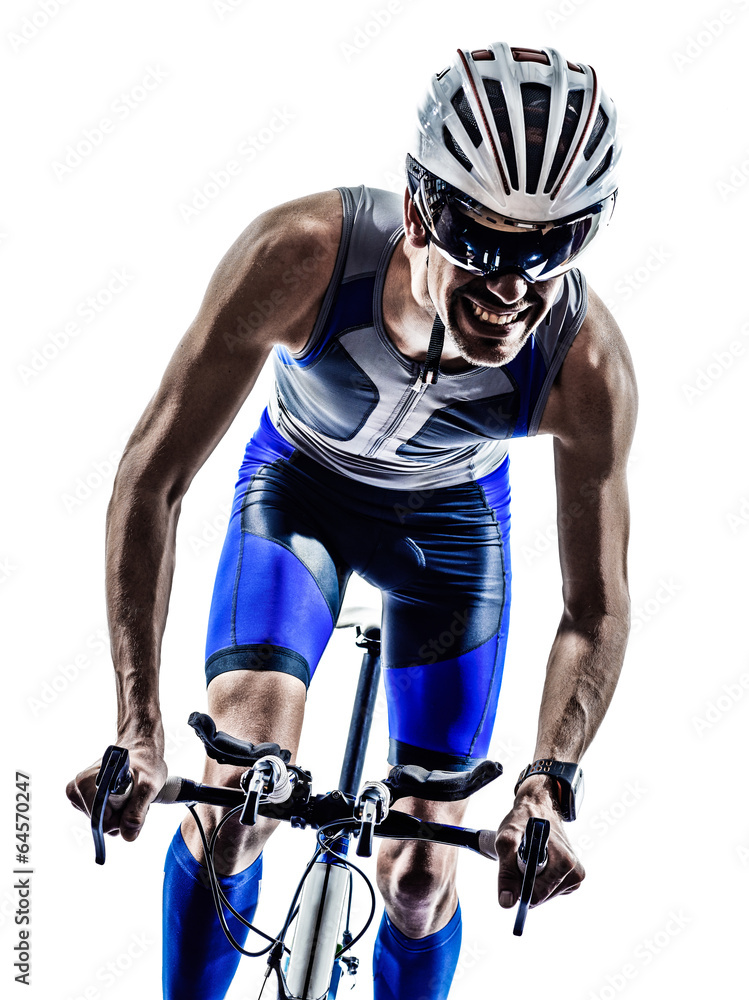 man triathlon iron man athlete cyclists bicycling - obrazy, fototapety, plakaty 