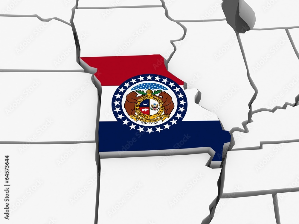 Three-dimensional map of Missouri. USA. Three-dimensional map of Missouri. USA.