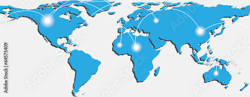 Map of world with trading paths and points