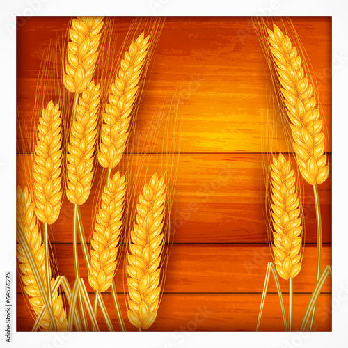 Ripe ear wheat on wooden background, agricultural vector