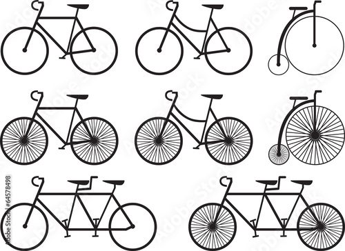 Bicycles collection illustrated on white
