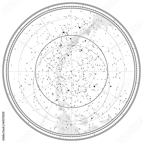 Astronomical Celestial Map of Northern Hemisphere (detailed outline Chart EPS-10)