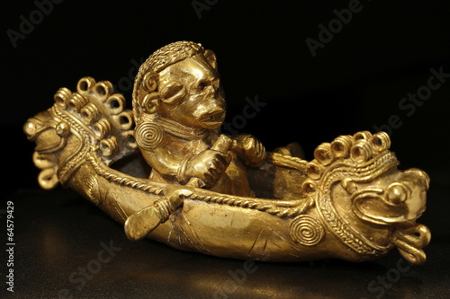 gold boot, kanu der maya mit krieger, tumbaga, schwarz