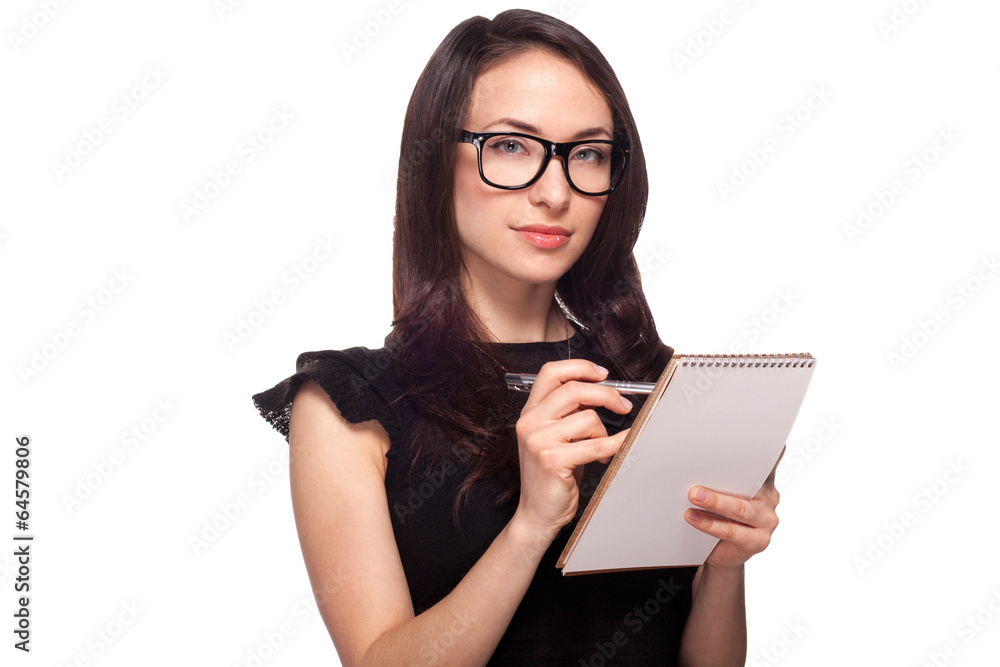 University student in glasses with notepad University student in glasses with notepad
