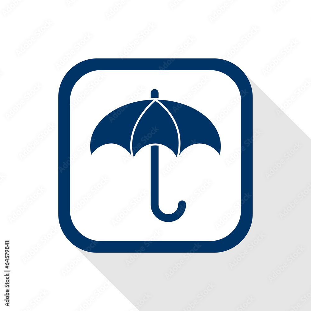 square blue icon umbrella with long shadow