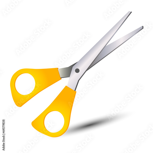 open scissrors icon with plastic yellow handle