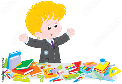 Schoolboy preparing for school