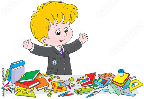 Schoolboy preparing for school