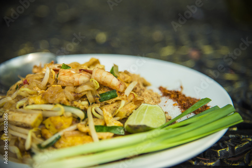 Stir-Fried Rice Noodle with Shrimp in Thai style
