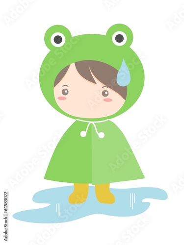 Kid Wearing Frog Raincoat