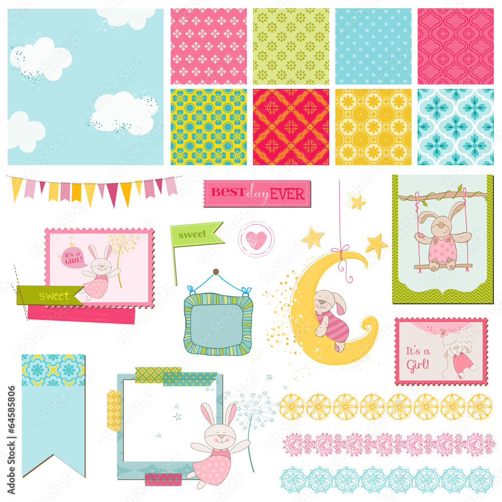 Scrapbook Design Elements - Baby Bunny Sweet - in vector Scrapbook Design Elements - Baby Bunny Sweet - in vector