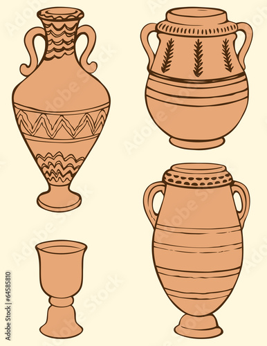 Vector picture of ancient vases with geometric ornament