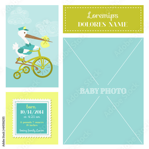 Baby Arrival Card - with Stork and Photo Frame- in vector