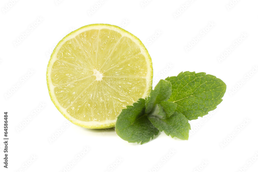 Lime slice and mint isolated Lime slice and mint isolated