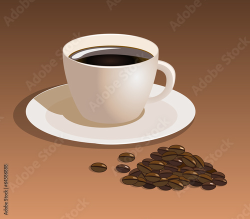 Vector coffee cup with coffee beans