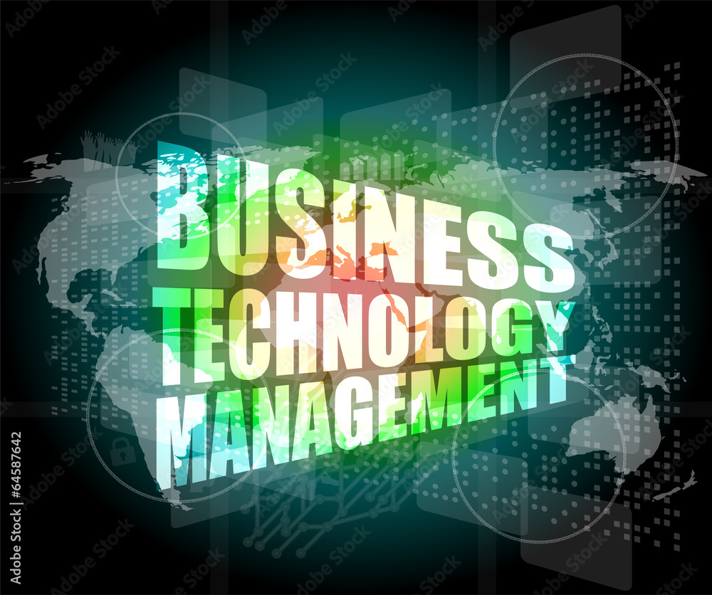business technology management words on touch screen interface