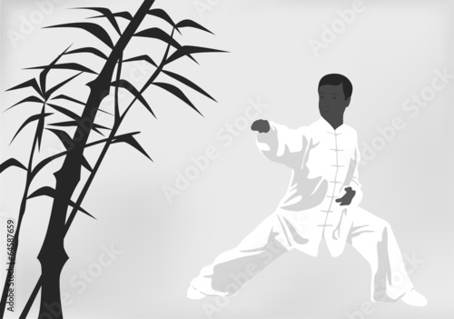 The man engaged kung fu on a black white background