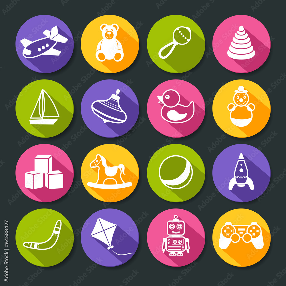 Fototapeta premium Toys Round Icons Set