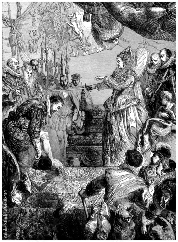 Obraz na plátně Queen Elisabeth 1st & sir Francis Drake - 16th century