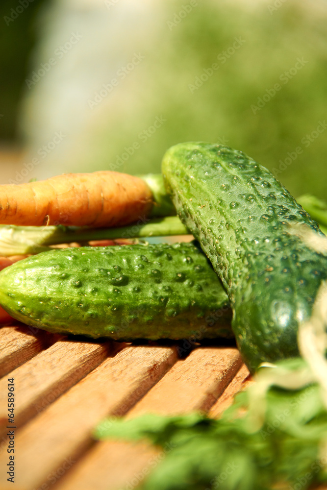 cucumbers and carrot on the wooden cucumbers and carrot on the wooden