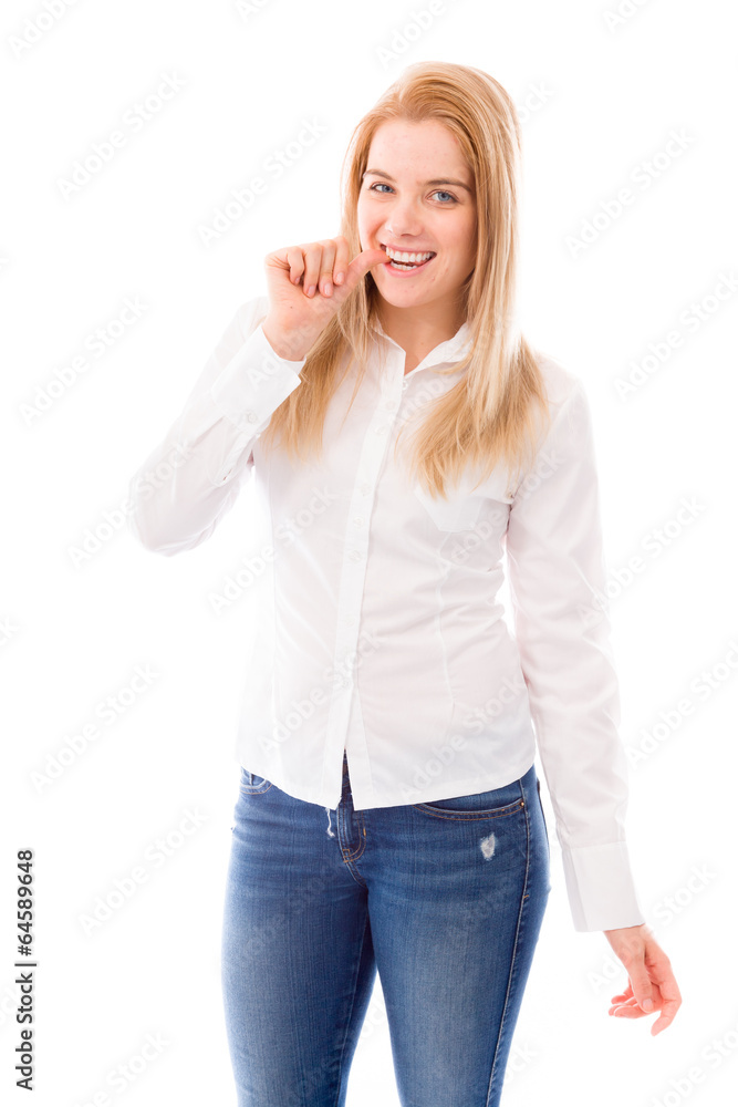 Young woman biting fingernails Young woman biting fingernails