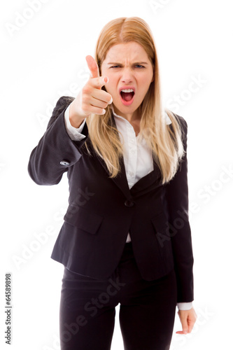 Upset businesswoman scolding somebody