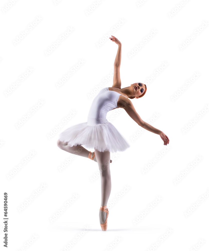 Young beautiful ballet dancer isolated on white - obrazy, fototapety, plakaty 