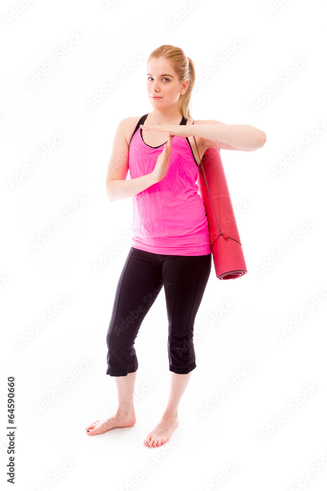 Young woman making time out signal with hands Young woman making time out signal with hands