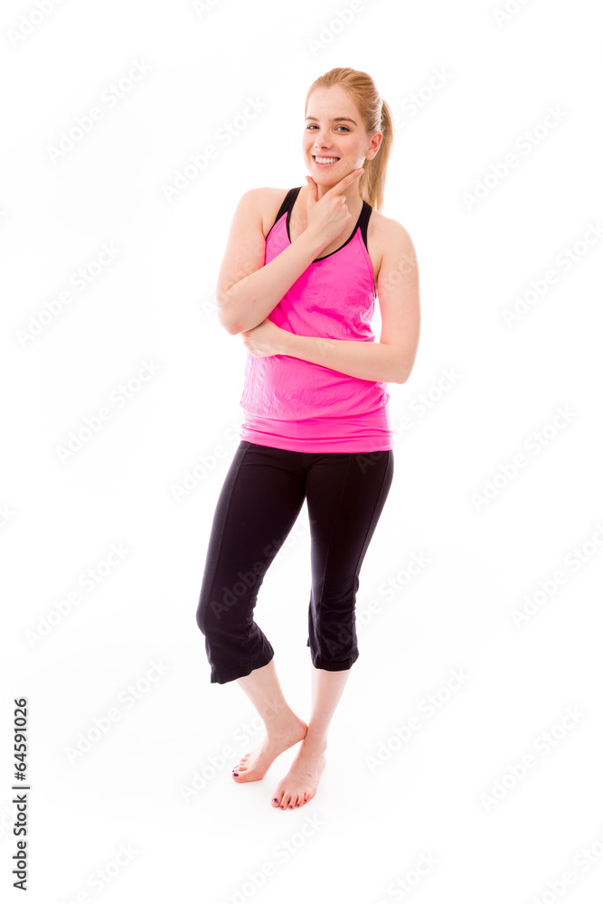 Young woman smiling with her hand on chin