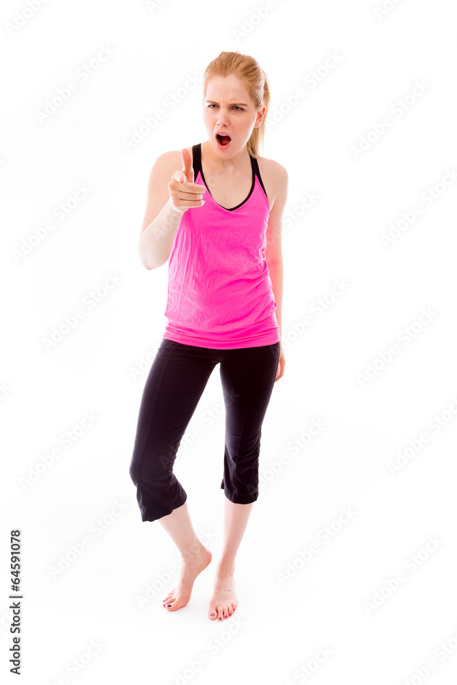 Young woman looking anger and pointing Young woman looking anger and pointing