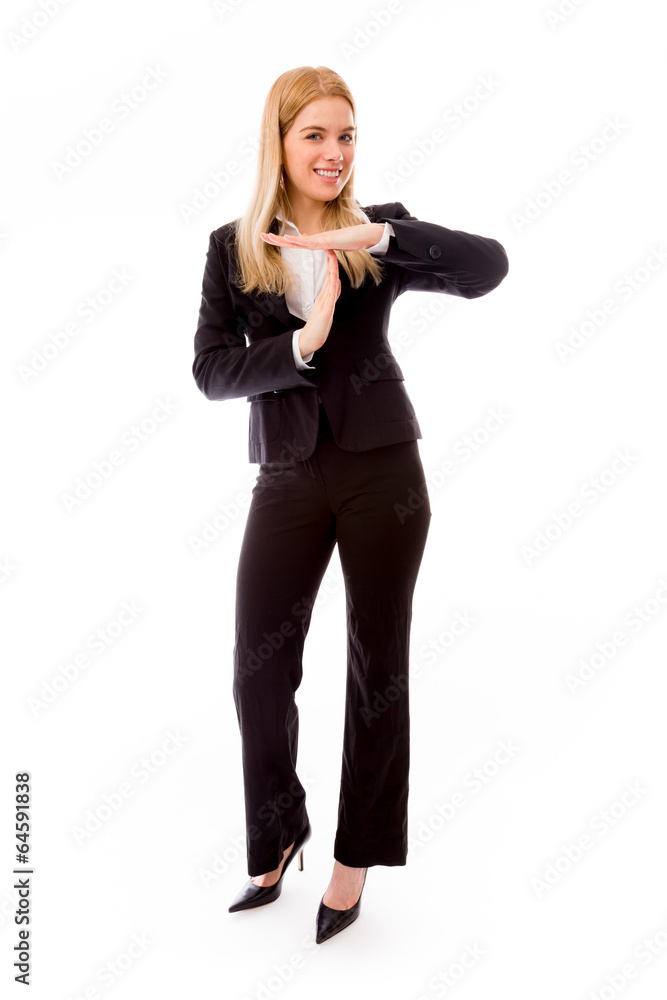 Businesswoman showing timeout gesture Businesswoman showing timeout gesture