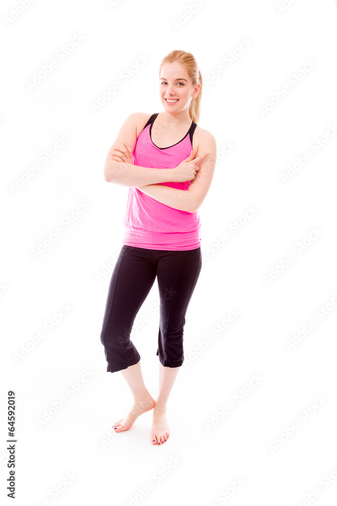 Young woman smiling and pointing Young woman smiling and pointing