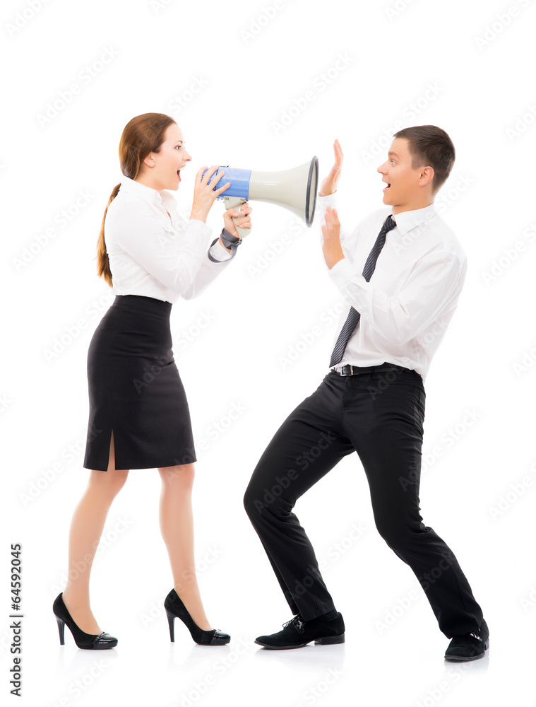 Angry and irritated businesswoman screaming on her employee Angry and irritated businesswoman screaming on her employee