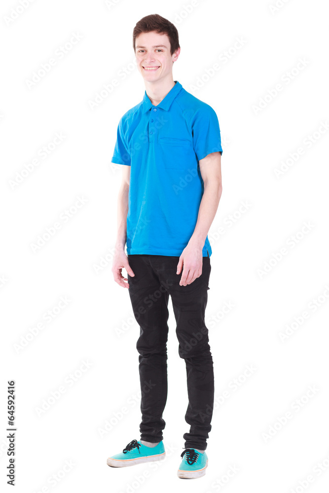Young handsome smiling man in blue t-shirt isolated on white Young handsome smiling man in blue t-shirt isolated on white