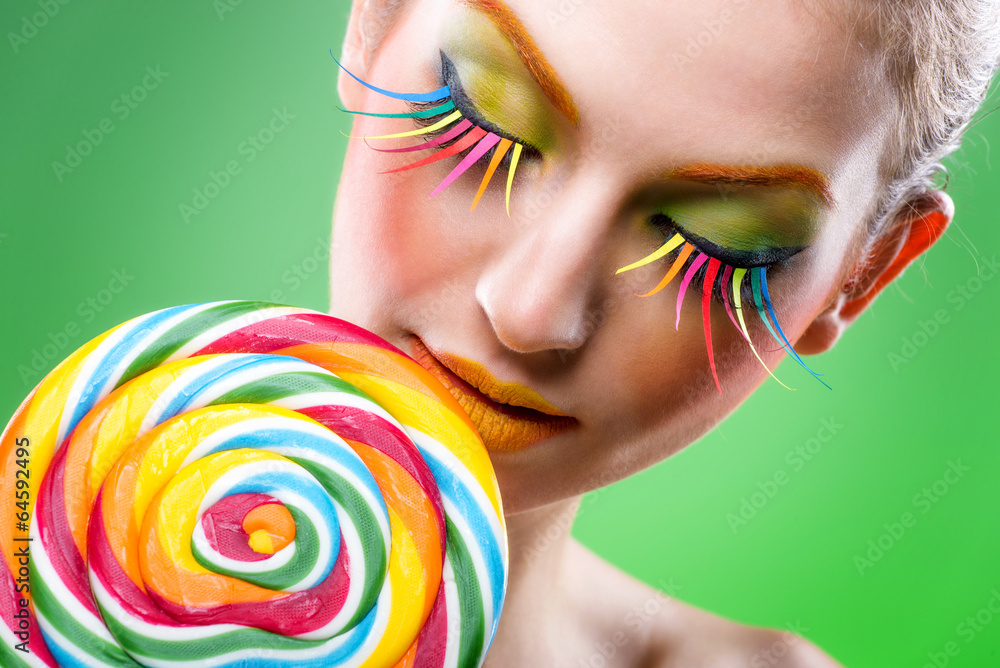 Naklejka premium Colorful twisted lollipop, colorful fashion makeup
