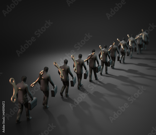 Group of wind-up toy business man