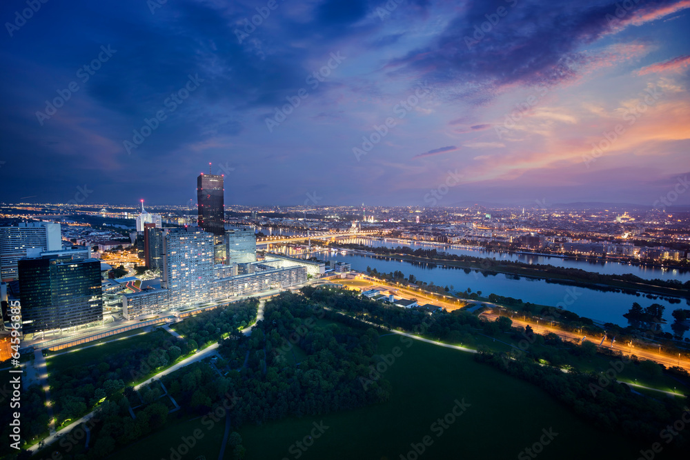 Fototapeta premium Vienna skyline by night, Austria