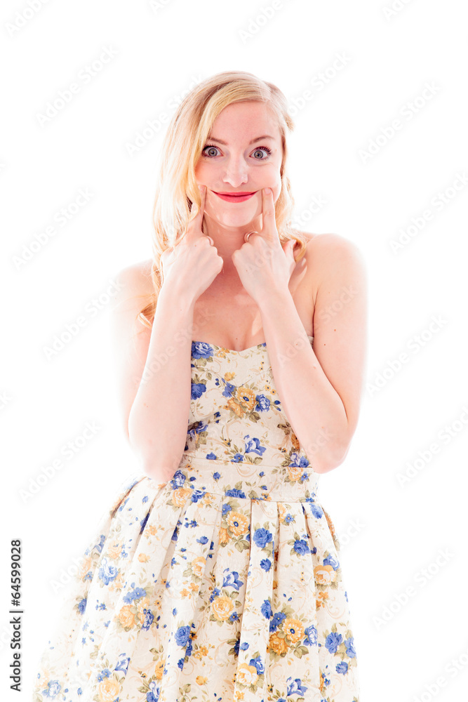 Beautiful young woman showing smiley face Beautiful young woman showing smiley face