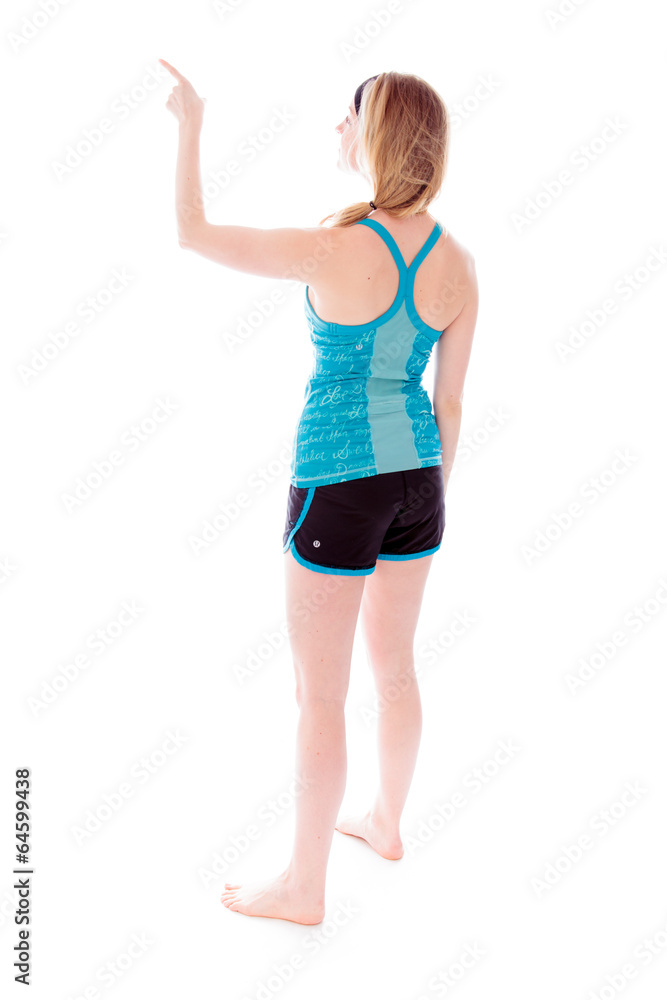 Rear view of a young woman showing something Rear view of a young woman showing something