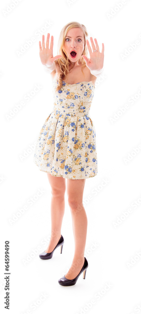 Young woman making stop gesture sign Young woman making stop gesture sign