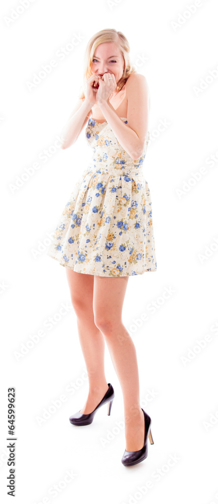 Beautiful young woman biting fingernails Beautiful young woman biting fingernails