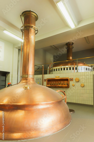 Boiling kettle and mash tun in the background. photo