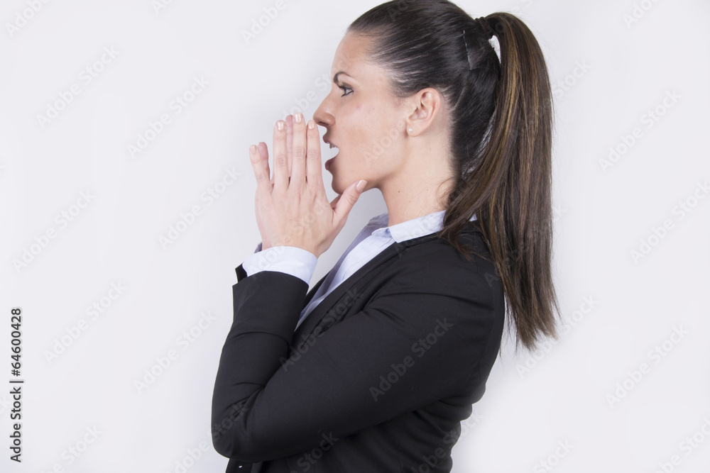 Beautiful business woman in profile (surprised, concerned) Beautiful business woman in profile (surprised, concerned)